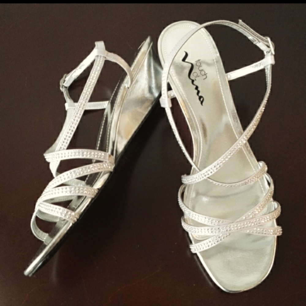 NINA silver sparkle wedges PROM 8 1/2